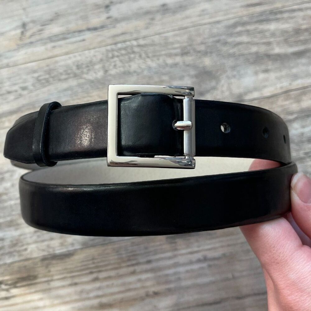 Vintage Nine West Black Leather Belt Silver Western Buckle Y2K Boho Goth Large